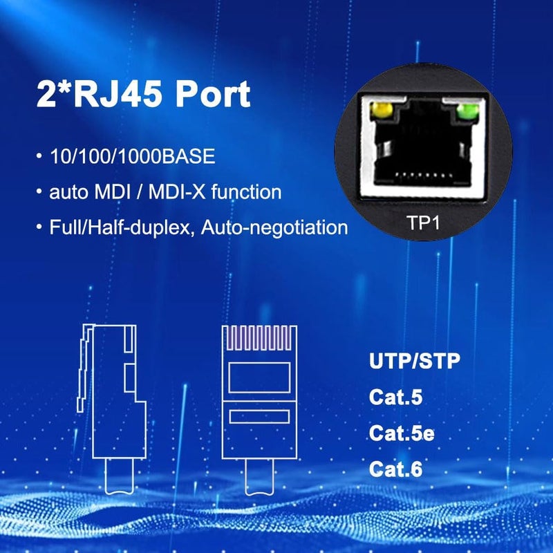 Lcantve محول وسائط الألياف إلى إيثرنت الصناعي Mini 1.25G SFP يدعم تركيب على سكة DIN، 1x 100/1000Base-X فتحات SFP إلى 2X 10/100/1000Base-T RJ45 محول ألياف 2 منفذ، 12~48V مدخل طاقة DC - Image 3